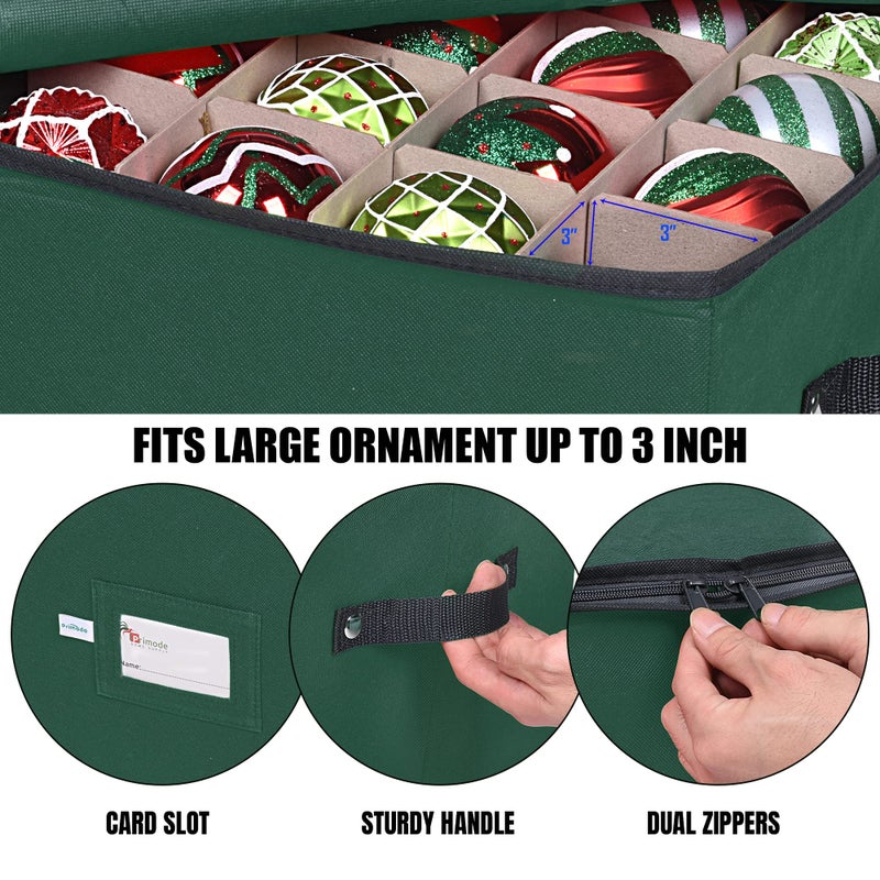 Primode Christmas Ornament Storage Box, 4 Individual Trays Xmas Storage Container, Fits 64 Ornaments Decoration Balls, Constructed of Durable 600D Oxford Material (Green) - Image 4